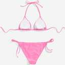 SHENHE Women's Triangle Bikini Set Halter 2 Piece Swimsuit Sexy String Tie Side Bathing Suit (Pink, L)