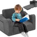 Kidirect Toddler Couch 2-in-1, Kids Sofa Bed Fold Out Convertible Lounger, Chair for Toddlers 1-3 with Storage Pockets, Gift for Boys Girls (Grey)