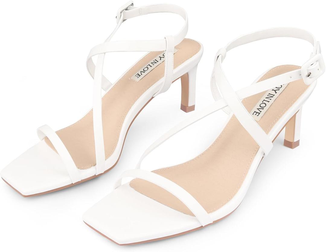 JOY IN LOVE Womens 2.5 Inch Kitten Heels Low Heel Square Open Toe Strappy Sandals, 10