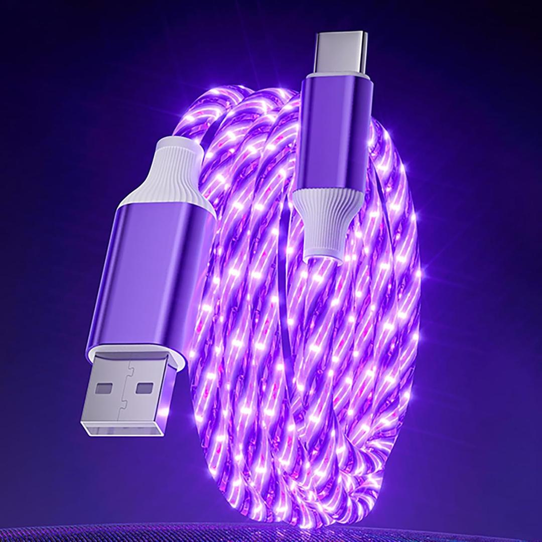 10FT LED USB A to C Cable Starry Light Up Type C Charging Cable Lighted USB C Charger Cord Compatible with Phone 16 15, Samsung Galaxy S24 S23, Pixel and More,Purple