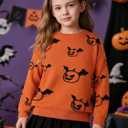 Cubear Girls' Knit Pattern Pullover Sweaters Crewneck Long Sleeve Fall Casual Tops, Size 5-14 Years (Orange)