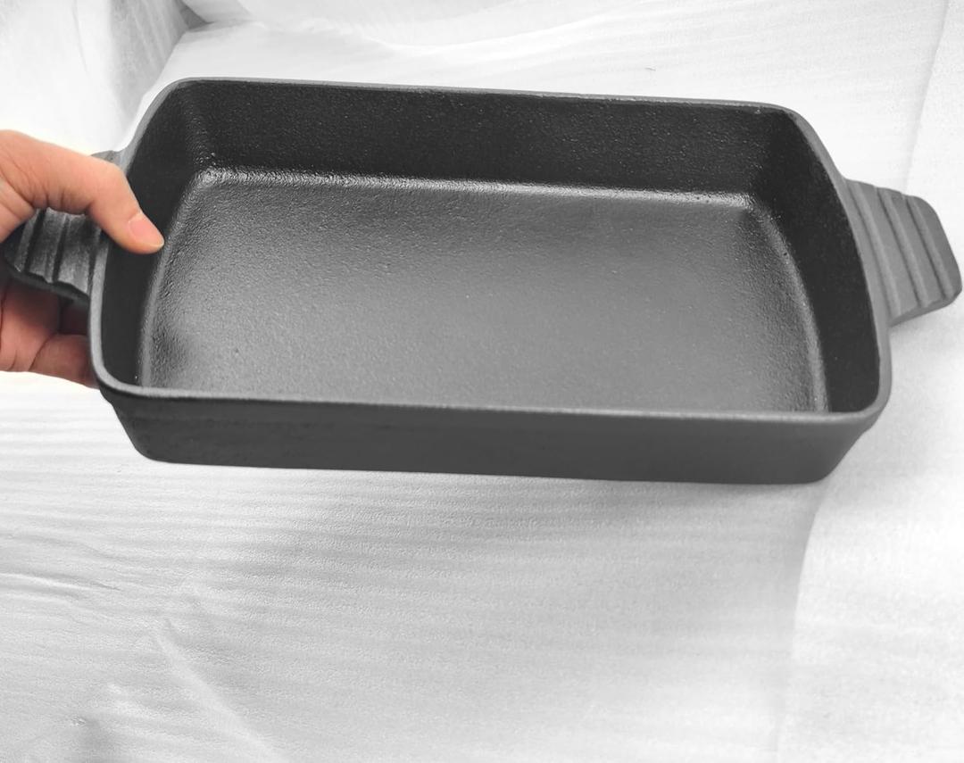 Voulosimi 13.4"x7.2" Cast Iron Oven Pan Rectangular Baking Pan for home baking,Cast Iron Casserole Dish (2 QT)