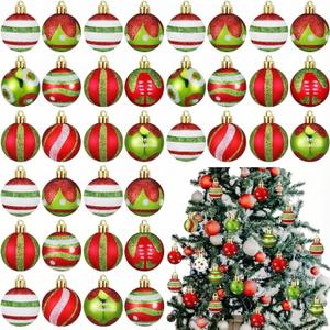 BBTO 40 Pcs Lime Green Mini Christmas Ball Ornaments 1.18inch Red and Green Christmas Ornaments Hanging Shatterproof Glitter Ball Decorations for Xmas Tree Wreath Garland Home Indoor Party Decor