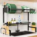 Kitsure Over The Sink Dish Drying Rack - 30.0" to 33.9"x21.5", Adjustable Sink Drying Rack for Kitchen Sink with Large Capacity, 2-Tier Dish Rack Over Sink with Multifunctional Baskets, Black