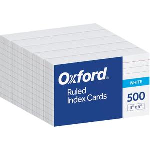 Oxford Index Cards, 3 x 5 Inches, White, Lined on Front, Blank on Back, Flashcards for School and Studying, Recipe Note Cards, 500 Count (5 Packs of 100) (40176)