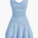 Wocrolse Womens Sleeveless Tiered A-Line Short Dress Knitted Halterneck Bodycon Cocktail Dress for Spring Summer, M