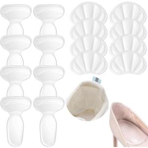 2 x Geyoga 8 Pairs Adhesive Heel Cushion Pads for Too Loose Big Boots Cuttable Reusable Back of Heel Shoe Pads Grips Inserts for Women Men Anti Blister Shoe Guards Liners for Improving Fit (Clear)