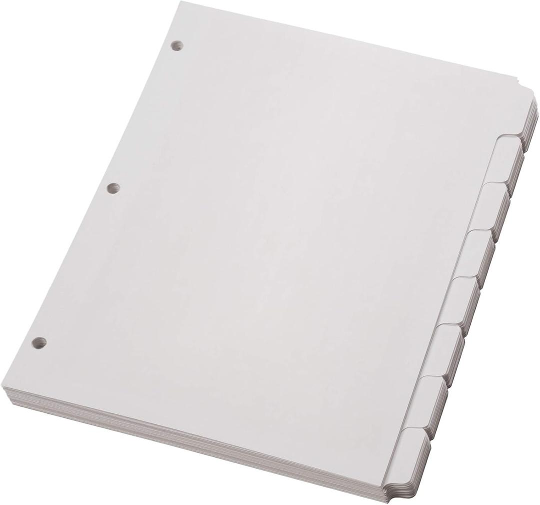 Oxford Write On Binder Dividers for 3 Ring Binder, Durable Plastic, 1/8 Cut Tabs, 3 Hole Punch Dividers in 8 Tab Sets, 80 Dividers, 10 Sets, White (89982)