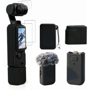 Case for DJI Osmo Pocket 3/Xtra Muse Camera, Soft Silicone Protective Case, Slim Fit Skin with mic Cover and Screen Protector Accessories for Osmo Pocket 3/Xtra Muse,Anti-Scratch (Black)