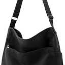 KALIDI Canvas Tote Bag Large Hobo Crossbody Shoulder Handbag Zipper Messenger Bag for Women or Men Casual College Work (Black)