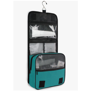 junzan Teal Hanging Toiletry Bag for Women & Men Travel Cosmetic Bag with Hook Family Makeup Organizer