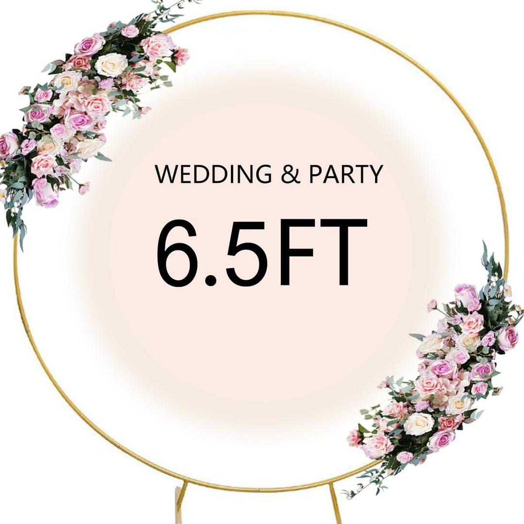 6.5FT Round Backdrop Stand Arch Balloon Golden Metal Circle Garland Frame Wedding Arch Frame Backdrop for Parties, Baby Shower, Ceremony and Graduation Decorations