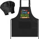 R HORSE 2Pcs Kid Apron and Chef Hat Set Adjustable Children Black Kitchen Apron Dress up Role Play Chef Toy Cooking Baking Painting and Training Kits Kid Funny Cooking Gift Birthday Gift for Kids