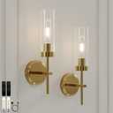 Gold Battery Operated Wall Sconce Set of 2, Wireless Wall Sconces with Remote Control, Rechargeable 3000K Dimmable Wall Light for Bedroom Living Room Bathroom Hallway Entryway Stairwell, Gold, 2 Pack