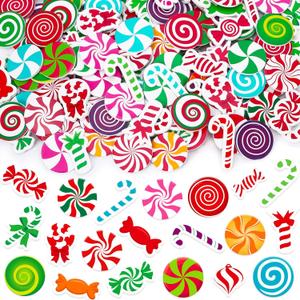 JULBEAR Christmas Candy Cane Foam Sticker, 300Pcs Colorful Candy Cane Self-Adhesive Foam Stickers for Kids Christmas Party Favors DIY Crafts Holiday Classroom Decorations