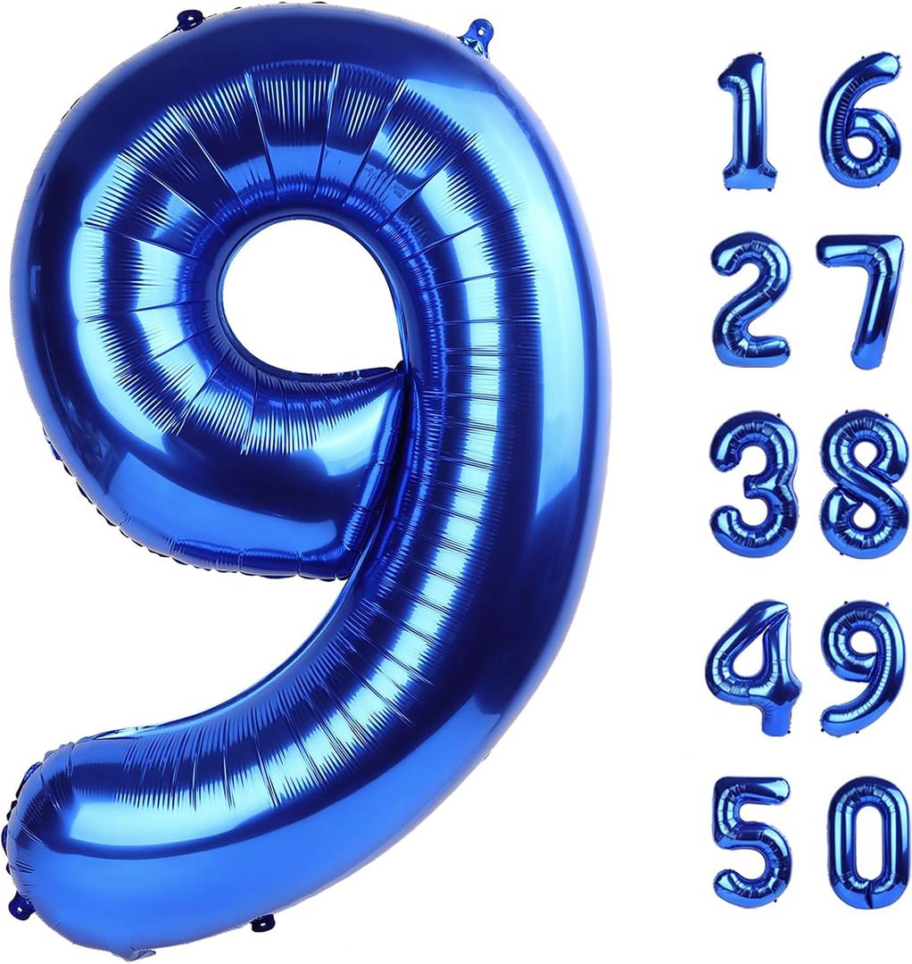 4 x 40 inch Navy Blue Number 9 Balloon Jumbo 19 29 39 90 99 Foil BalloonsGiant Large 9 Foil Balloon for Birthdays, Anniversaries, Graduations, 9th Birthday Decorations for Kids