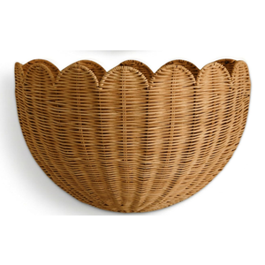 Scalloped Wicker Wall Basket - Rattan Hanging Storage Organizer, Decorative Basket for Nursery, Bathroom, Front Door, Perfect for Flowers, Mail, Toys