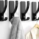 pickpiff Adhesive Wall Hooks for Towels - Sticky Hook Hanging Heavy Duty (13lb), Hanger for Door, Bathroom, Dorm, Closet - for Coats, Purse, Bag, Robe - No Damage to Wall - Black 4 Pack