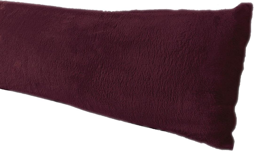 Extra Soft Body Pillow Cover, Sherpa/Microplush Material, 20x54 Inches, Zipper Closure (Wine)