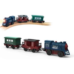 Battery Operated Train for Wooden Track, 3Pcs Motorized Train Toy for 3 4 5+Years Old Boy Girl Toddlers, Electric Trains Compatible with Thomas & Friends, Brio and Chuggington