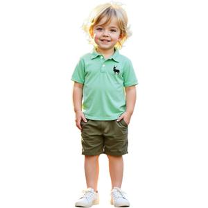 xueteox Toddler Boys Casual Shirt Set, Short Sleeve Top and Shorts 2-Piece Summer Outfit for Kids. (Green) 5T