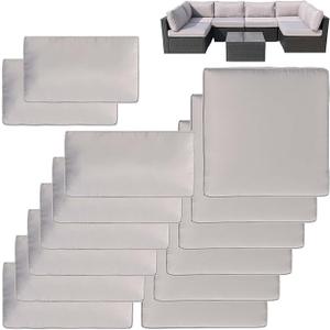 VIXLON 14Pcs Patio Cushion Covers Replacement Splashproof UV-Resistant Inelastic Covers with Zippers, Max Compatible 25.6x25.6x4inch Patio Cushion, for 7 Pcs Outdoor Patio Furniture Sets