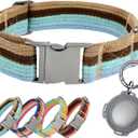 ADITYNA Cotton Dog Collar with AirTag Holder - Heavy-Duty Metal Buckle, Breathable, Easy Adjustable for Large & Extra-Large Breeds - for Walking, Training (Ocean Breeze, Fits 19-30" Necks)
