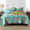 Wistown Cotton Bedspread Bedding Coverlet Quilt Sets, Reversible Vintage Branch Floral Bedspread comforters, (Vintage Turquoise Paisley Floral Pattern, Queen Size)