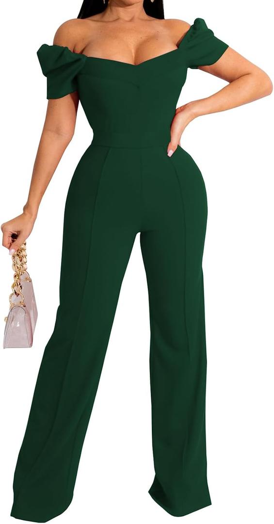 Women's Elegant Sexy Off Shoulder Short Sleeve Wide Leg Pants Long Pant Onesie Clubwear Party Dressy Jumpsuits