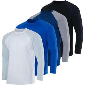 Real Essentials 4-Pack: Boys Long Sleeve Rash Guard Shirt Swimwear UPF Sun Protection Surf Top Swim Suit (X-Large, Set 3)