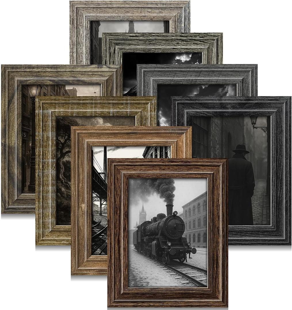 4x6 Picture Frames Set of 8,Classic American Vintage Rustic Farmhouse Style Photo Frames, High Definition Real Glass,for Tabletop or Wall Hanging