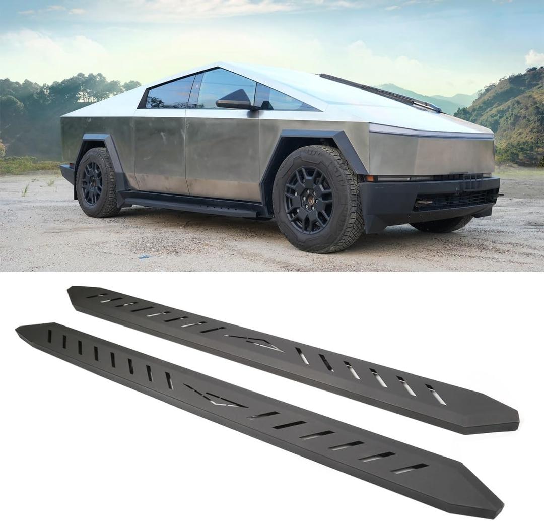 2Pcs Running Boards Compatible with Tesla Cybertruck  800lbs Load Capacity, Heavy-Duty Carbon Steel Side Steps with All-Weather Anti-Slip Design, Bolt-On Installation, Hollow Style Accessory