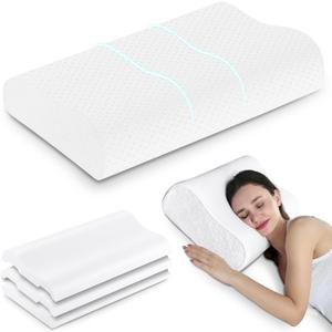 Elviros Memory Foam Pillows for Neck Pain Relief, Adjustable Height Cooling Bed Pillow for Sleeping, Ergonomic Orthopedic Cervical Neck Pillow for Side and Back Sleepers, Queen Size, 23.6"14"5.3"