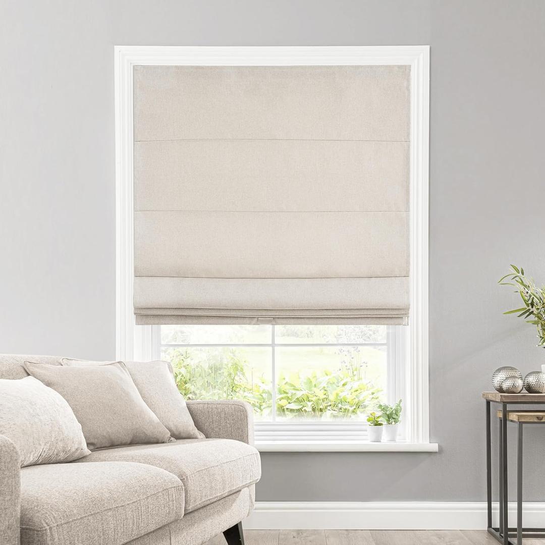 SHECUTE Roman Shades for Windows Cordless, Fabric Roman Window Shades for Bedroom, Living Room and Home, Room Darkening Light Filtering Roman Blinds for Windows and French Doors (Linen, 29W x 64L) (29"W x 64"H, Linen(room Darkening))