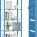 DEANIC 5-Shelf Folding Bookcase with Wheels, Heavy Duty Storage Shelves, Freestanding Metal Wire Shelving Unit for Living Room, Office, Kitchen, Basement, Pantry(Blue), Compact 5 tier