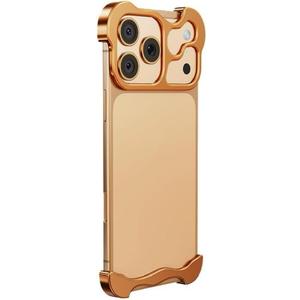 for iPhone 17 Pro 6.3" Camera Lens Protector with Metal Hard Bumper Case, Borderless Slim Ultra-Thin Lightweight Cover, Minimalist Drop Protection Shockproof Corner Protective Cover, Orange
