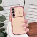 NITITOP Compatible with Samsung Galaxy A14 4G/5G Case Cute Luxury Women Girls Men with Love Heart Electroplated Pattern Curly Wave Frame Raised Camera Shockproof Protection Cover-Pink