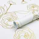 Safiyya 590.5"x17.3" Peel and Stick Wallpaper Gold and White Contact Paper Floral Wallpaper Self Adhesive Removable Wall Paper for Bedroom Covering Vinyl Rolls