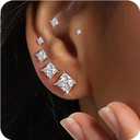 5 Pairs 14K Gold Plated Princess Cut Clear Cubic Zirconia Stud Earring Set for Women Men