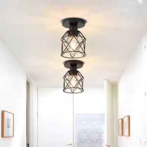 2-Pack Farmhouse Semi Flush Mount Ceiling Light Fixture, Rustic Black Hallway Small Metal Ceiling Lamp Shade for Porch Kitchen Stairway Bedroom Entryway, E26 Base