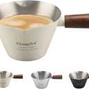 Mongdio Espresso Measuring Cup, Stainless Steel Espresso Shot Cups with Wooden Handle and Double Spouts, 3.4OZ/100ML, White
