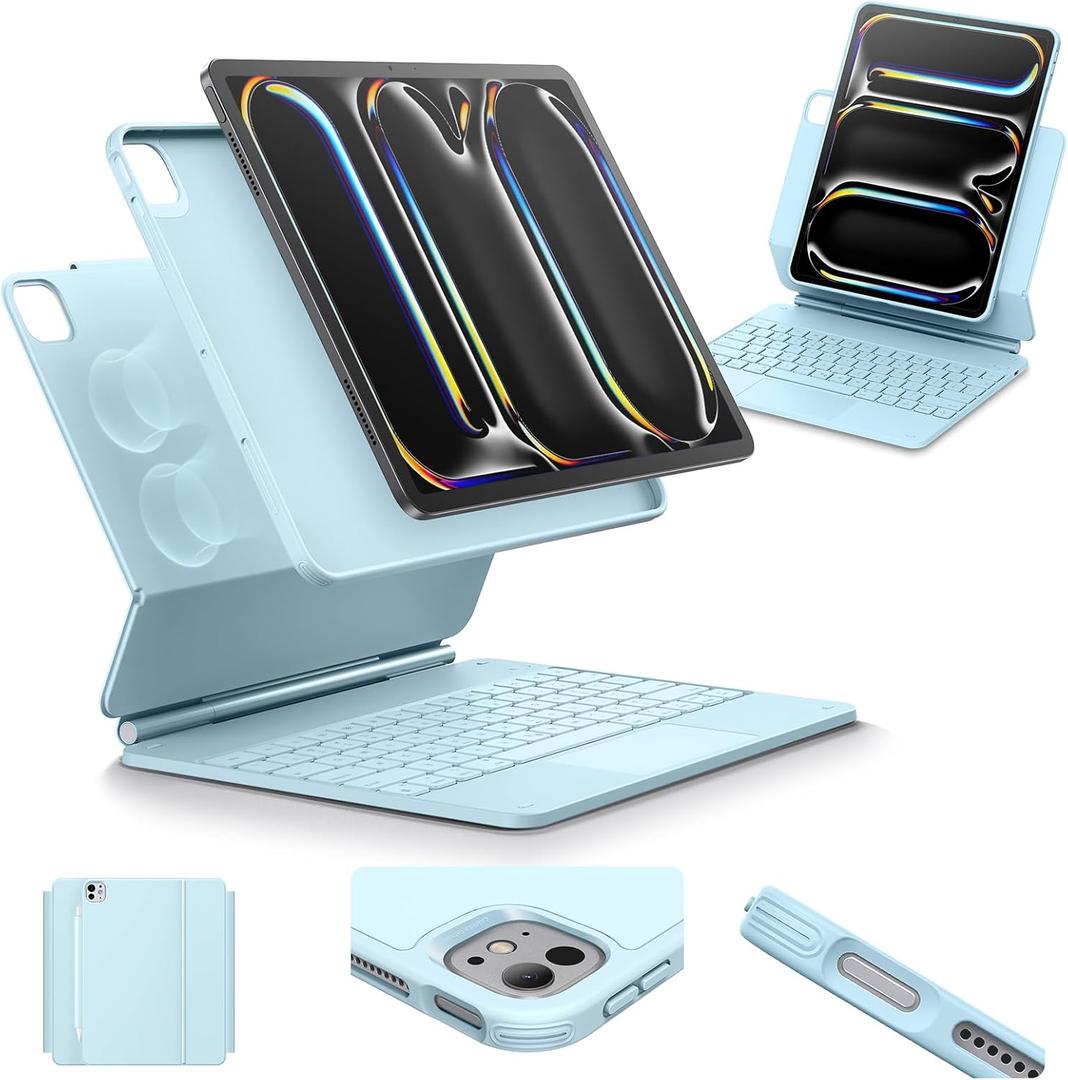 ESR iPad Pro 13 Inch Case with Keyboard (M5/M4, 2025/2024), iPad Pro 13 Keyboard Case with Easy-Set Magnetic Stand, Portrait/Raised Modes for iPad Pro 13, Removable, Rebound 360 Series, Blue