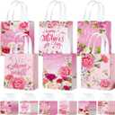 Motiskyy 24 Pcs Mother's Day Tote Gift Bags Bulk, Non-woven Tote Bags with Handle Reusable with Carnation for Love Mom Treat Wrap Favors Mother's Day Party Supplies
