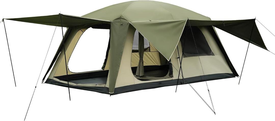 Vidalido 8-10 Person Camping Tent with 3 Door 2 Room Large Family Cabin Tents, Double Layer Waterproof Portable Glamping Tent, Big Tents for Outdoor Picnic Camping Hiking and Family Gathering (Green)