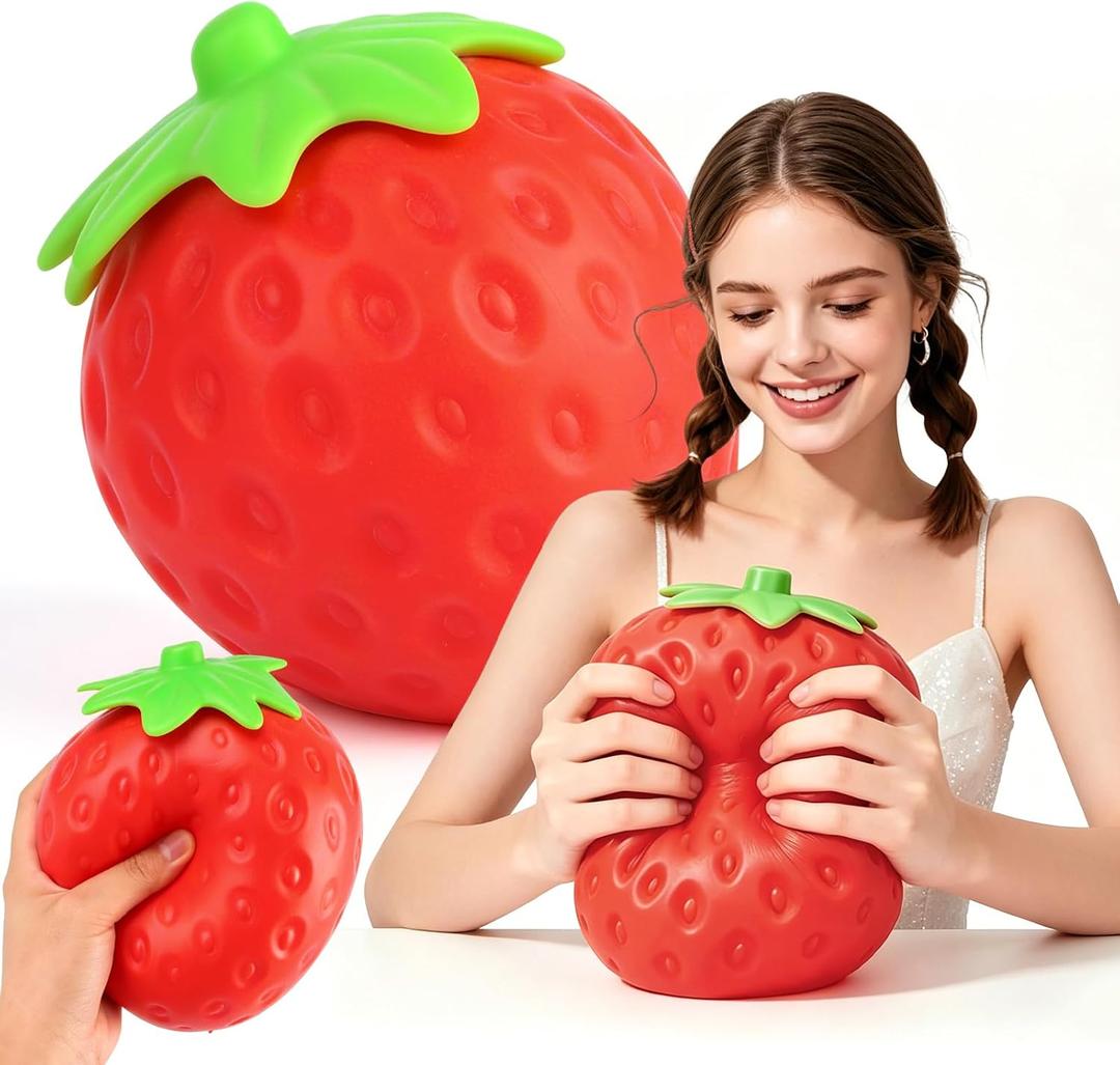 6 Inch Giant Strawberry Squishy Slow Rising Stress Relief Toy, Realistic Soft Fruit Squeeze Fidget Sensory Toy, Desk Decor Party Favor Gift for Adults