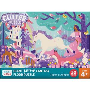 Chuckle & Roar Glitter Fantasy Fun Floor Puzzle 50 Piece Giant Kids Puzzle, 3 ft x 2 ft, Jumbo Pieces for Preschoolers, Screen-Free Play Ages 3+