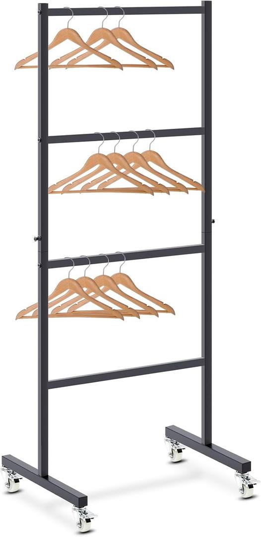 Leinuosen 4 Tier Clothing Hanger Storage Rack with Casters, Carbon Steel Clothing Hanger Organizer Holder Stand Storage System for Shopping Mall Thrift Retail Store Laundry Room, 20"W x 15.7"D x 48"H