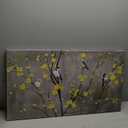 iHAPPYWALL Large Floral Bird Canvas Wall Art Abstract Birds on Flower Tree Branch Yellow and Gray Artwork for Modern Home Bedroom Decor Ready to Hang 20x36inch