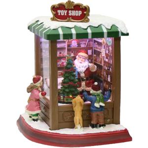 Lighted Santas Toy Shop Christmas Village by Moments in Time LED Lights, Music & Animation Battery Operated 8.8 Holiday Building Gift Ready Christmas Decoration (Red)