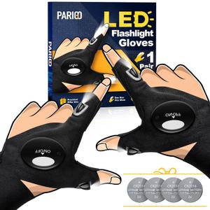 PARIGO LED Flashlight Gloves Dad Gifts for Fathers Day, Unique Mens Birthday Gift Ideas, Car Repairing Camping Gadgets for Men, Papa Uncle Step Dad Gifts for Husband Grandpa Fathers Day Fishing Gifts (Black)